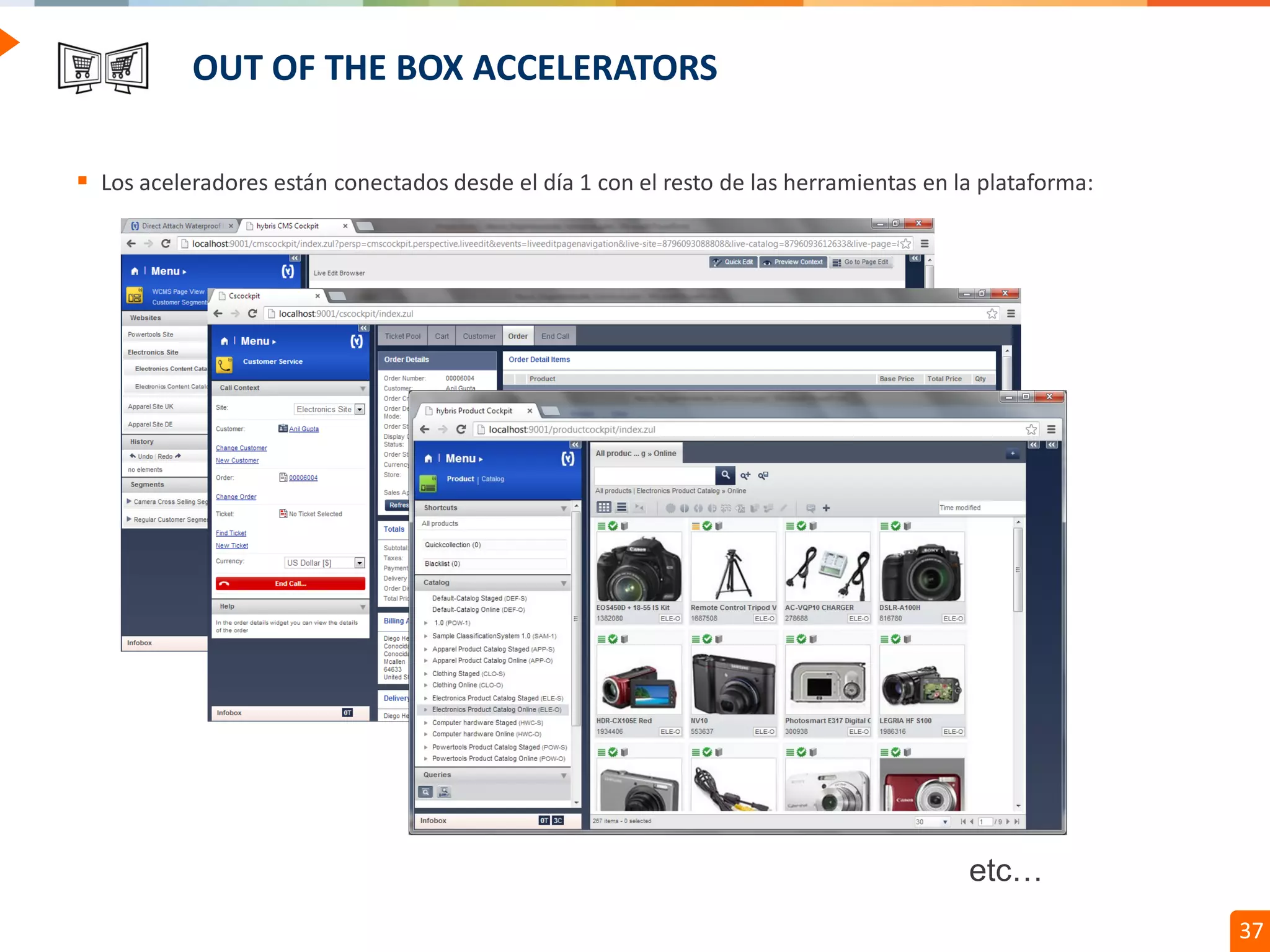 Confidential // Neoris 37
OUT OF THE BOX ACCELERATORS
 Los aceleradores están conectados desde el día 1 con el resto de las herramientas en la plataforma:
etc…
 