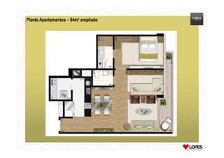 Planta Apartamentos – 64m² ampliado
 