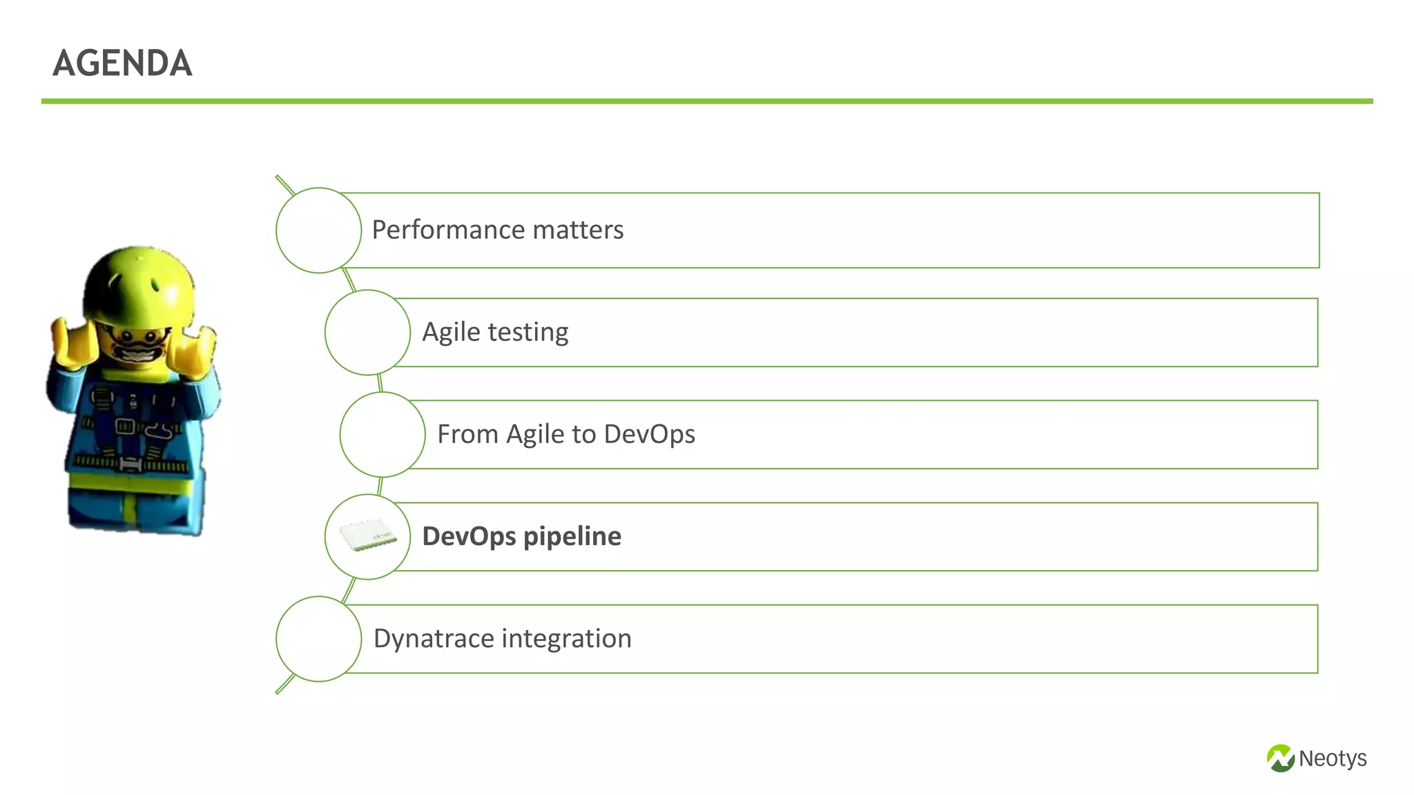 AGENDA
Performance matters
Agile testing
From Agile to DevOps
DevOps pipeline
Dynatrace integration
 