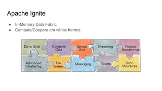 Apache Ignite
● In-Memory Data Fabric
● Compete/Coopera em várias frentes
 