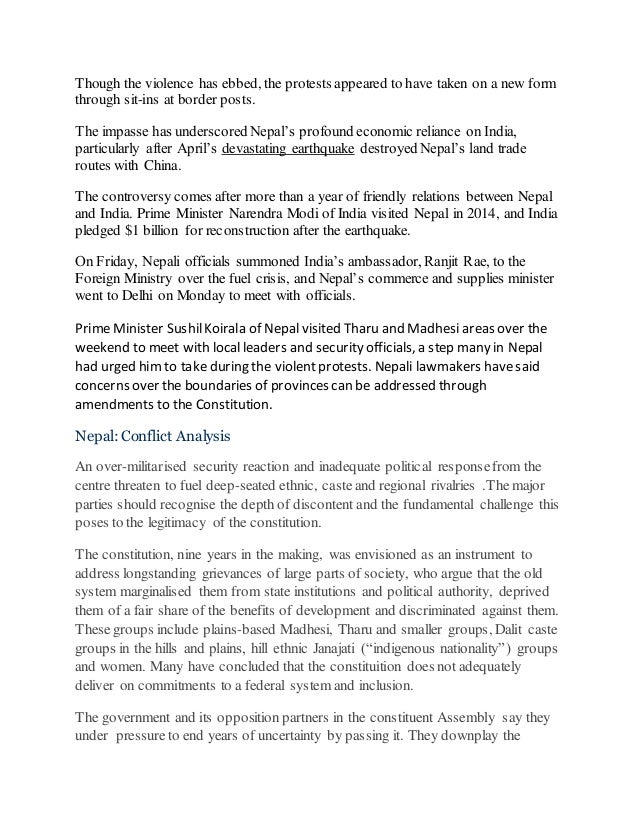 Nepal Crisis and adoption of New Constitution