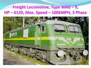 Freight Locomotive, Type WAG – 9,
HP – 6120, Max. Speed – 100kMPH, 3 Phase
 