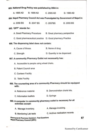 Npc Question Example Collection of Past Questions NPC License Exam | PDF