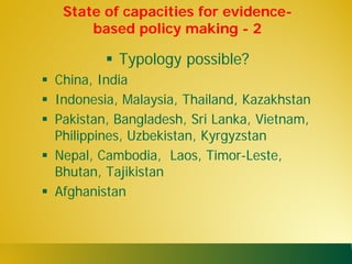 State of capacities and needs for greater evidence-based policy making in developing Asian countries