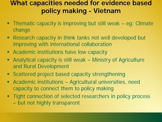 State of capacities and needs for greater evidence-based policy making in developing Asian countries