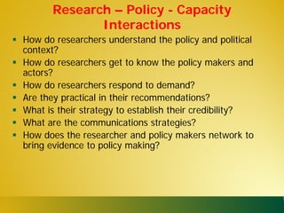 State of capacities and needs for greater evidence-based policy making in developing Asian countries