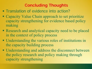 State of capacities and needs for greater evidence-based policy making in developing Asian countries