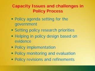 State of capacities and needs for greater evidence-based policy making in developing Asian countries