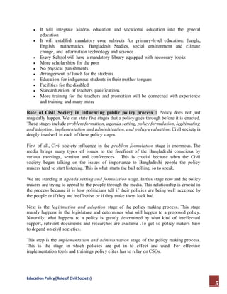 Role of Civil society on National Eduaction Policy 2010 | DOCX