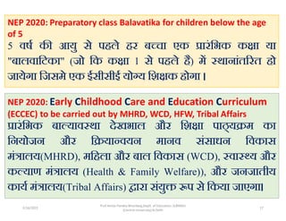 NEP 2020: Preparatory class Balavatika for children below the age
of 5
5 वष क आयु से पहले हर ब चा एक ारंिभक क ा या
"बालवाि...