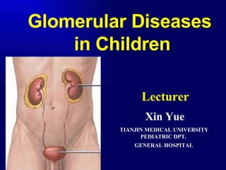 Glomerular Diseases  in Children Lecturer Xin Yue TIANJIN MEDICAL UNIVERSITY  PEDIATRIC DPT.  GENERAL HOSPITAL   