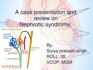 A case presentation and
review on
Nephrotic syndrome
By,
Surya prakash singh
ROLL: 28
VCOP, MGM
 