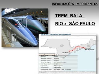INFORMAÇÕES IMPORTANTES


 TREM BALA
 RIO x SÃO PAULO
 