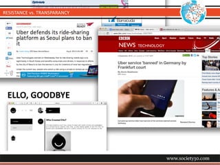 Airbnb Tops 10 Million 
Guest Stays Since 
Launch, Now Has 
550,000 Properties 
Listed Worldwide 
RESISTANCE 
vs. 
TRANSPARANCY 
ELLO, 
GOODBYE 
 