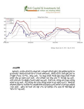 Bollinger Bands (Jan 01, 2014 – May 28, 2015)
;du{dfM
ljgfzsf/L e'sDk uPsf] Ps dlxgf kl5 ;+rfngdf cfPsf] g]K;] ;f]r] adf]lhd lg/Gt/ tn
g} emof]{/ ;ftfsf]cGTodf*$!=(^ cªsdf ;dfKteof] . ;ftfsf] cGTo ;Ddf g]K;] kl/;"rs
(^=@# cªsn] -!)=^^Ü_ 36g uof] . %)–lbg] d'leË Pe/]h @))–lbg] d'leË Pe/]h
eGbf dfly g} /x]sf] cj:yf /xof] . cf};t sf/f]af/ /sd 36g uO{ ?= !$=(@ /xg uof] .
cf/P;cfO{ xfn !%=@@ cªssf] l:yltdf /xg uof] . PdP;L8L nfO{g xfn l;Ugn nfO{g
eGbf tn g} /xof] . b'j} nfO{g xfn z'Go nfO{g eGbf tn g} /x]sf] cj:yf 5 . tNnf] tyf
dflyNnf] af]lnªu/ Aof08 Ps csf{af6 6f9fuO{/x]sf] cj:yfn] ahf/df cl:y/tf lgs} a9]sf]
;+s]t ub{5 . g]K;] kl/;"rsdf xfn 6]jf cªs tyf k|lt/f]w cªs s|dz M *$$=$@ tyf
*&%=%^ /xg uof] .
 