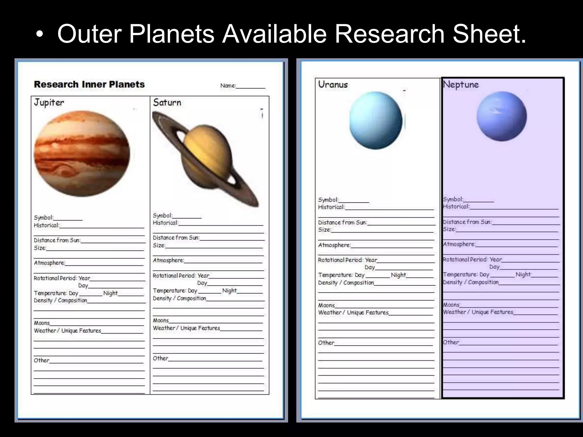 • Outer Planets Available Research Sheet.
 
