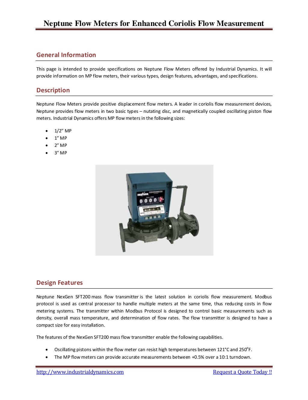 Neptune flowmetersforenhancedcoriolisflowmeasurement