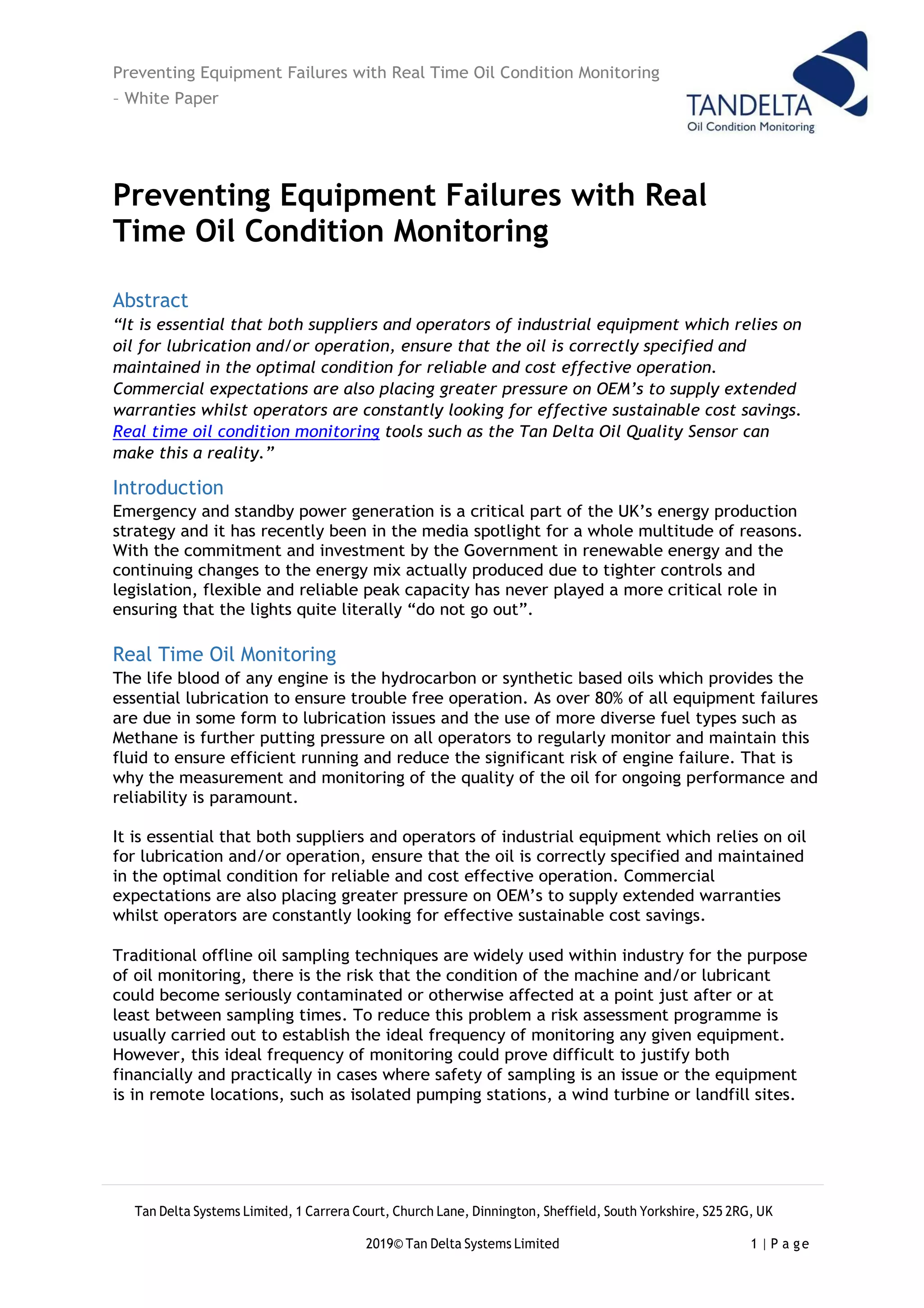 Preventing Equipment Failures with Real Time Oil Condition Monitoring ...