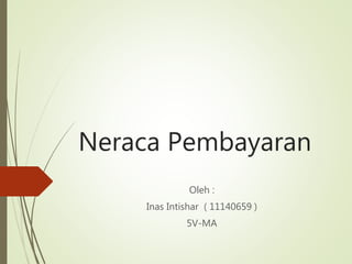 Neraca Pembayaran
Oleh :
Inas Intishar ( 11140659 )
5V-MA
 
