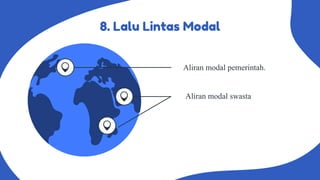 8. Lalu Lintas Modal
Aliran modal swasta
Aliran modal pemerintah.
 