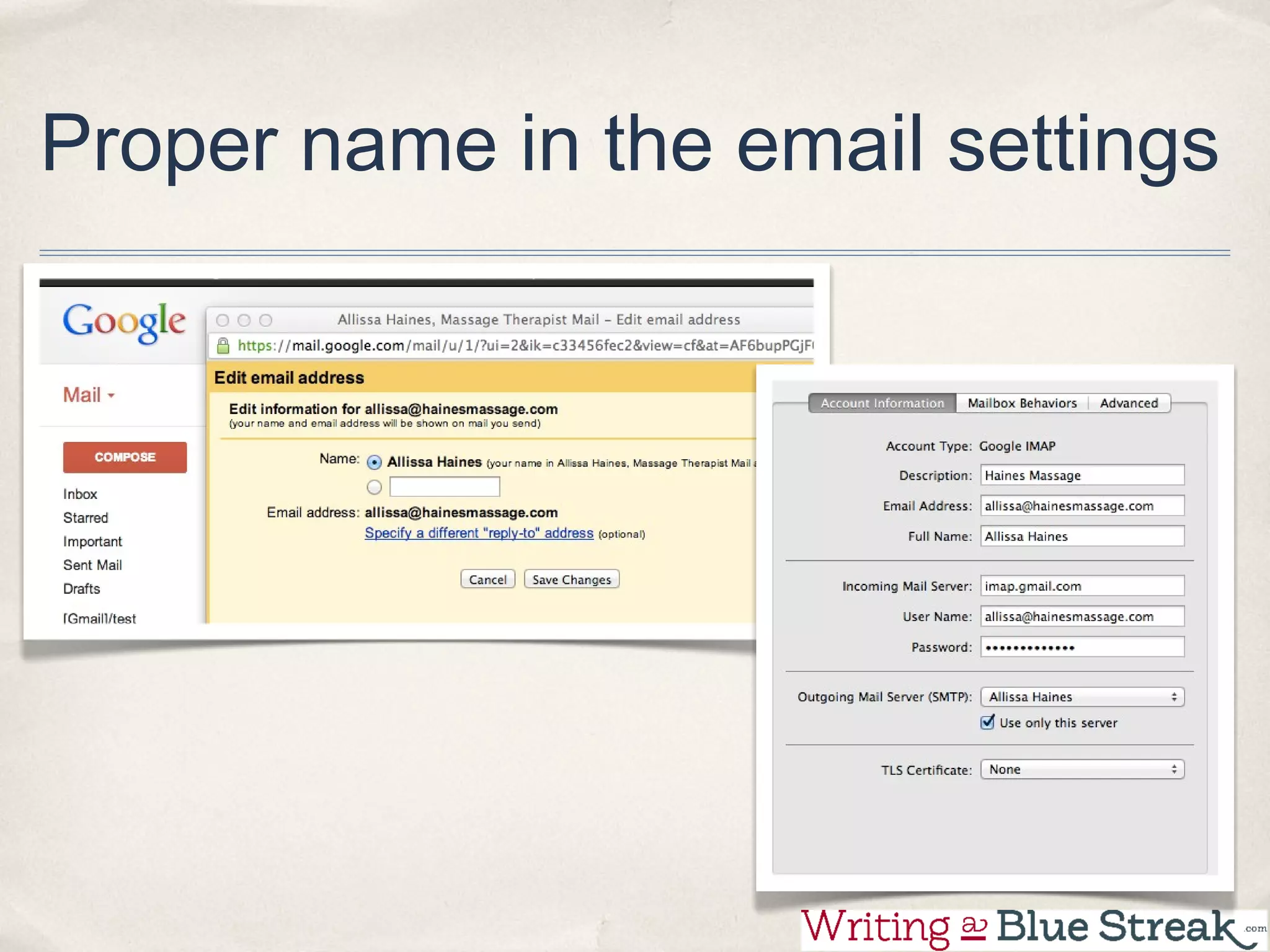 Proper name in the email settings
 
