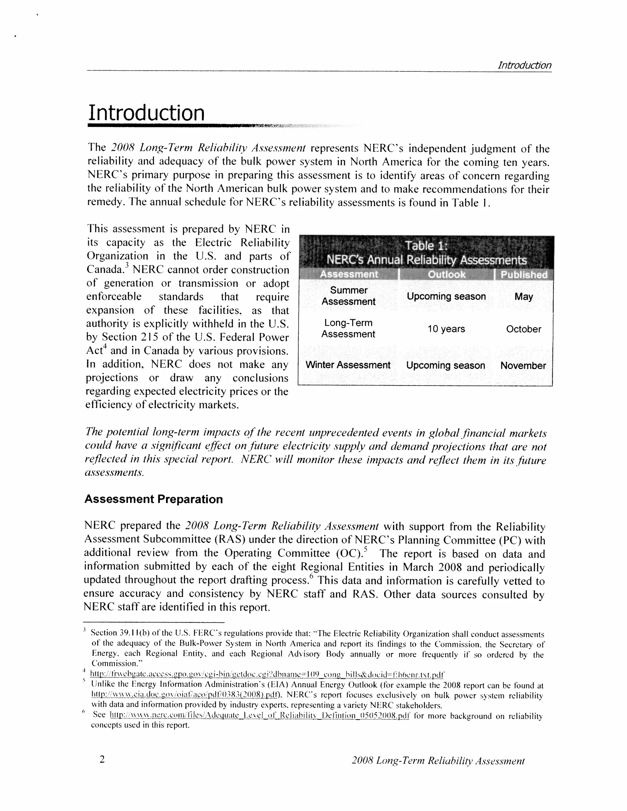 NERC 2008 Long-Term Reliability Assessment