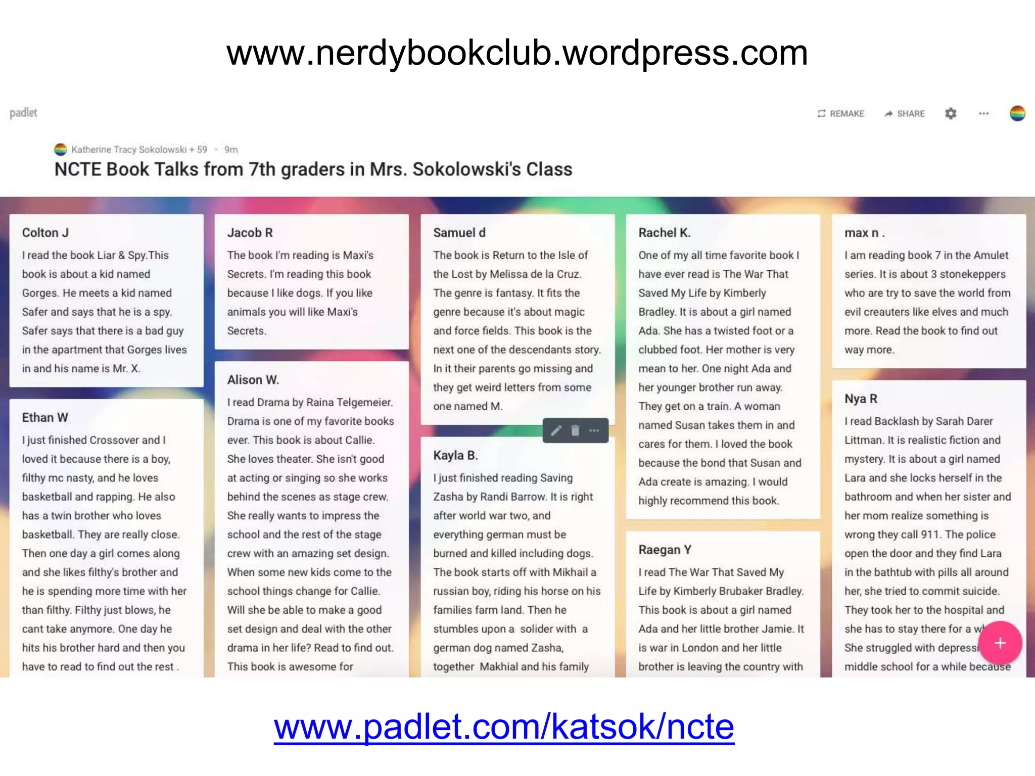 www.padlet.com/katsok/ncte
www.nerdybookclub.wordpress.com
 