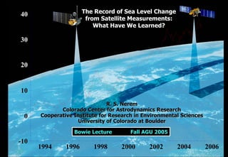 [object Object],[object Object],[object Object],[object Object],The Record of Sea Level Change from Satellite Measurements: What Have We Learned? Bowie Lecture  Fall AGU 2005 