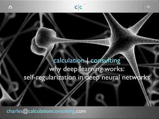 calculation | consulting
why deep learning works:
self-regularization in deep neural networks
(TM)
c|c
(TM)
charles@calculationconsulting.com
 