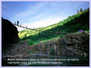 Muere lentamente quien se transforma en esclavo del hábito,
repitiendo todos los días los mismos trayectos.
 