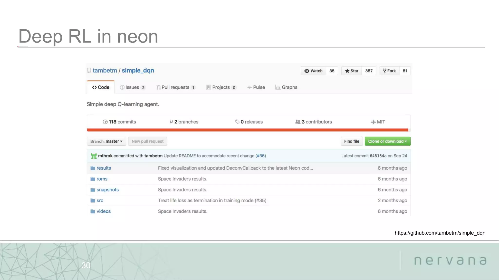 Nervana Systems Proprietary
30
https://github.com/tambetm/simple_dqn
 