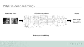 Nervana Systems Proprietary
11
~60 million parameters
Positive/
negative
End-to-end learning
Raw image input Output
 
