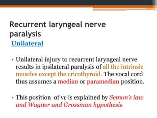 Nerve supply of larynx & laryngeal paralysis | PPTX