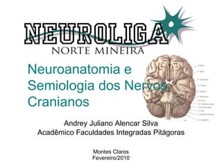Neuroanatomia e Semiologia dos Nervos Cranianos Andrey Juliano Alencar Silva Acadêmico Faculdades Integradas Pitágoras Montes Claros Fevereiro/2010 