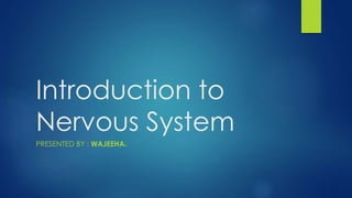 Introduction to
Nervous System
PRESENTED BY : WAJEEHA.
 