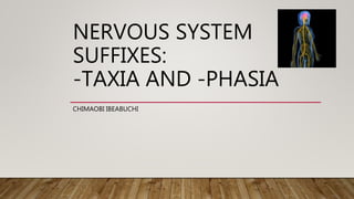 NERVOUS SYSTEM
SUFFIXES:
-TAXIA AND -PHASIA
CHIMAOBI IBEABUCHI
 