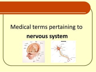 Medical terms pertaining to
nervous system
 