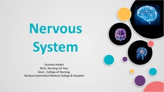 Nervous
System
Susmita Halder
M.Sc. Nursing 1st Year
Govt . College of Nursing,
Bankura Sammilani Medical College & Hospital
 