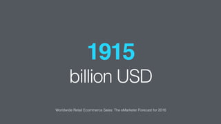 1915
billion USD
Worldwide Retail Ecommerce Sales: The eMarketer Forecast for 2016
 