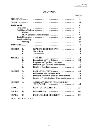 NES 362
Issue 3 (Reformatted)
vii
CONTENTS
Page No
TITLE PAGE i. . . . . . . . . . . . . . . . . . . . . . . . . . . . . ....