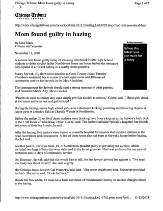 In the News - Mom found Guilty in Hazing