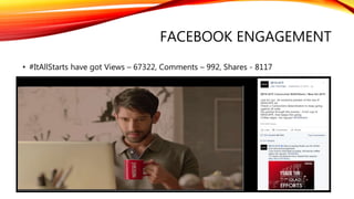 FACEBOOK ENGAGEMENT
• #ItAllStarts have got Views – 67322, Comments – 992, Shares - 8117
 