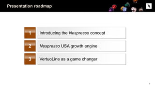 Presentation roadmap
1 Introducing the Nespresso concept
2 Nespresso USA growth engine
3 VertuoLine as a game changer
3
 