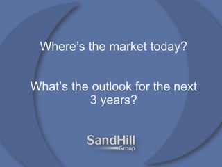 Where’s the market today?
What’s the outlook for the next
3 years?
 