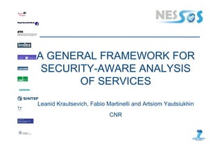 A GENERAL FRAMEWORK FOR
 SECURITY-AWARE ANALYSIS
       OF SERVICES

Leanid Krautsevich, Fabio Martinelli and Artsiom Yautsiukhin
                           CNR
 