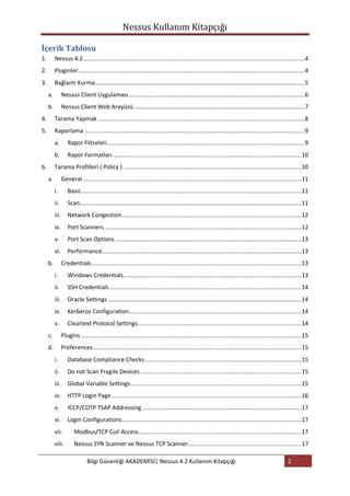 Nessus Kullanım Kitapçığı
İçerik Tablosu
1.

Nessus 4.2 .....................................................................