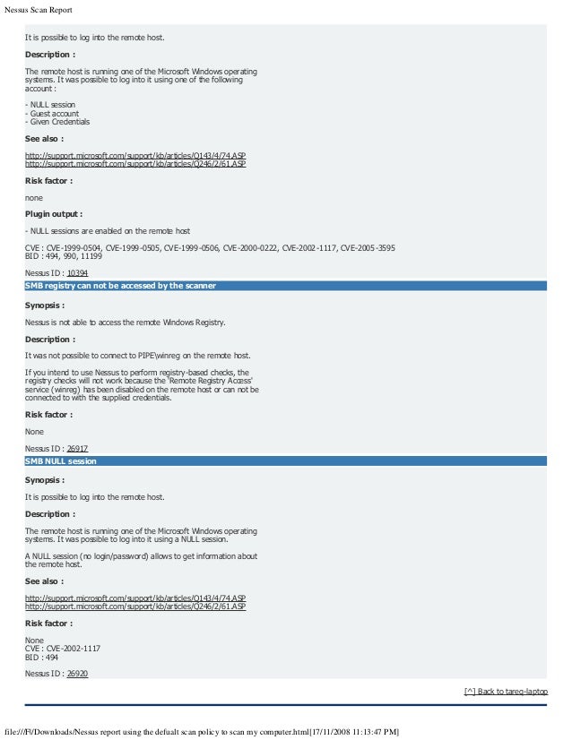Nessus Scan Report Using The Defualt Scan Policy