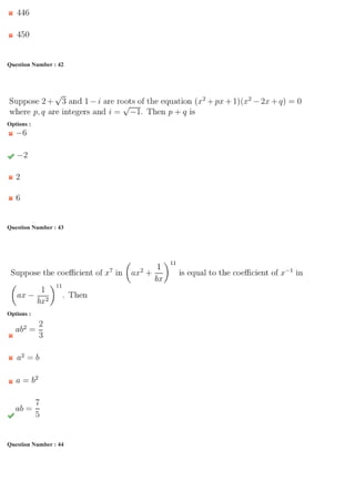 Question Number : 42 Question Id : 4941031340 Question Type : MCQ Option Shuffling : Yes Display Question Number : Yes
Single Line Question Option : No Option Orientation : Vertical
Correct Marks : 3 Wrong Marks : 1ng
Options :Op
Question Number : 43 Question Id : 4941031341 Question Type : MCQ Option Shuffling : Yes Display Question Number : Yes
Single Line Question Option : No Option Orientation : Vertical
Correct Marks : 3 Wrong Marks : 1ng
Options :Op
Question Number : 44 Question Id : 4941031342 Question Type : MCQ Option Shuffling : Yes Display Question Number : Yes
Single Line Question Option : No Option Orientation : Vertical
Correct Marks : 3 Wrong Marks : 1ng
 