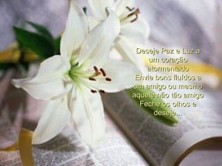 Deseje Paz e Luz a um coração atormentado Envie bons fluídos a um amigo ou mesmo aquele não tão amigo Feche os olhos e deseje... 