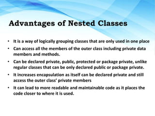 Nested classes in java | PPTX | Programming Languages | Computing